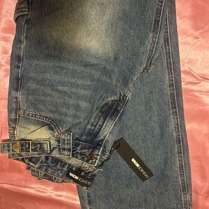 Fashion Nova Light Blue Denim Jeans with Orange Stitching